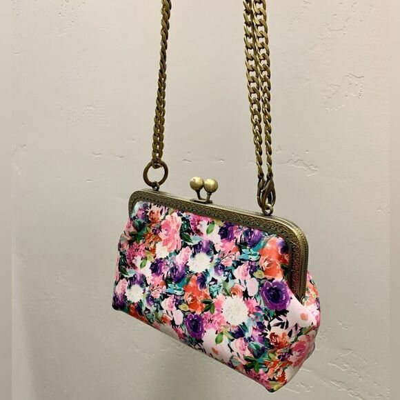 Vintage Handsewn Genuine Leather Floral Print Kisslock Purse & Small clutch Set - Picture 7 of 16